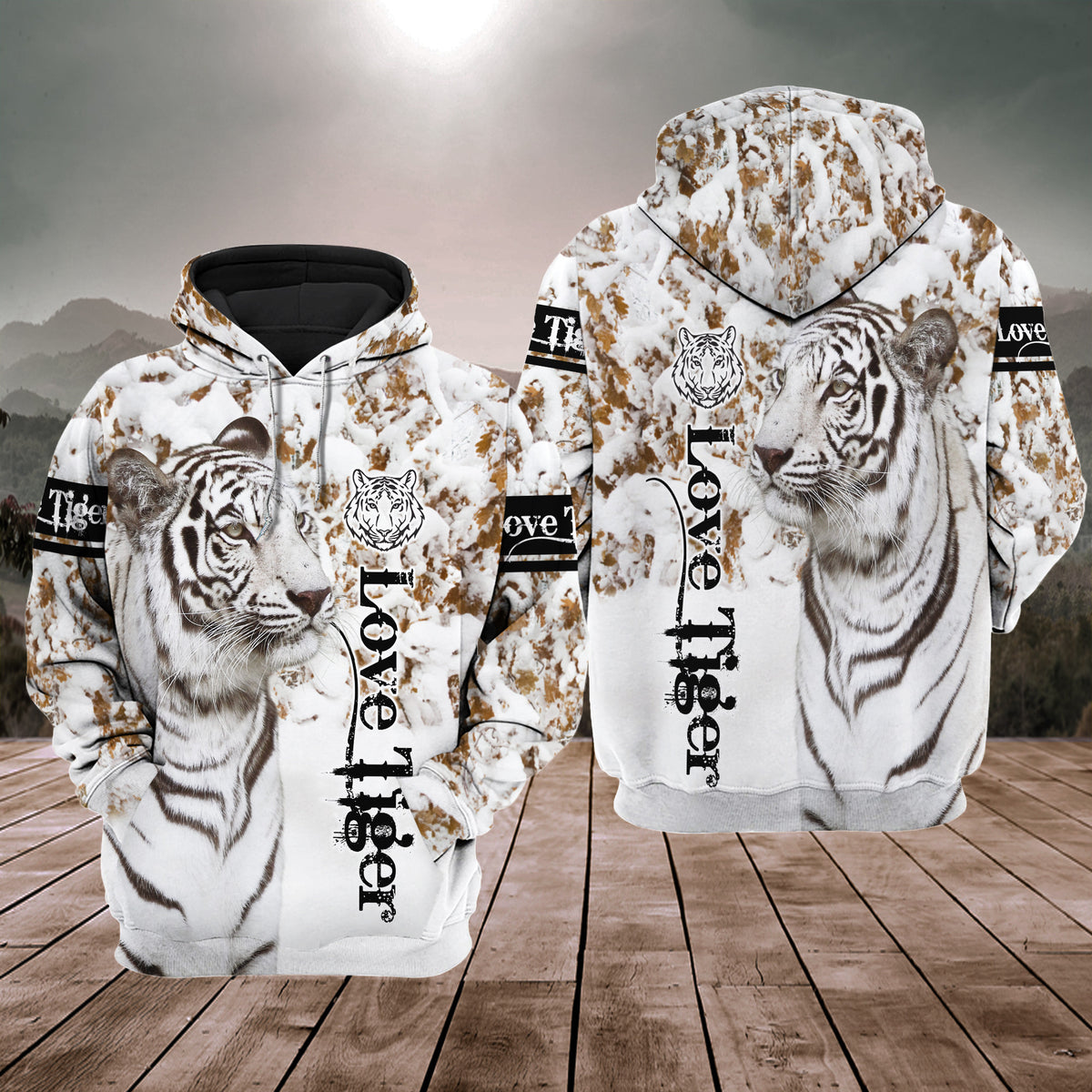Love White Tiger Snow Pattern All Over Printed Unisex Shirt Q240205