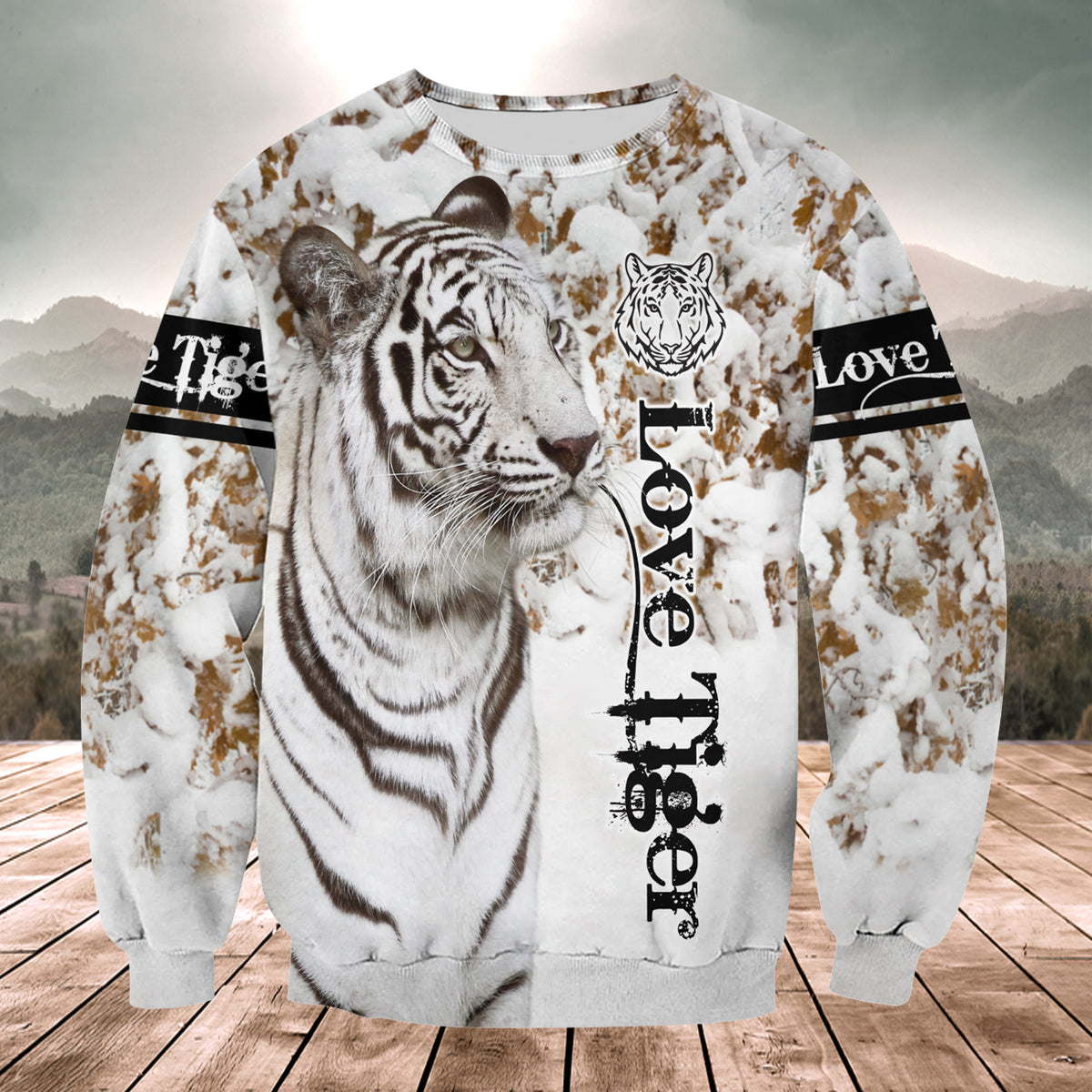 Love White Tiger Snow Pattern All Over Printed Unisex Shirt Q240205