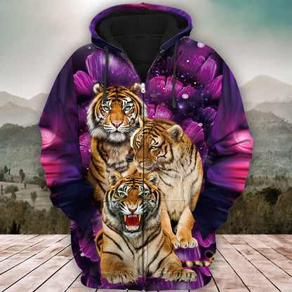 Tiger Purple Flower Pattern All Over Printed Unisex Shirt