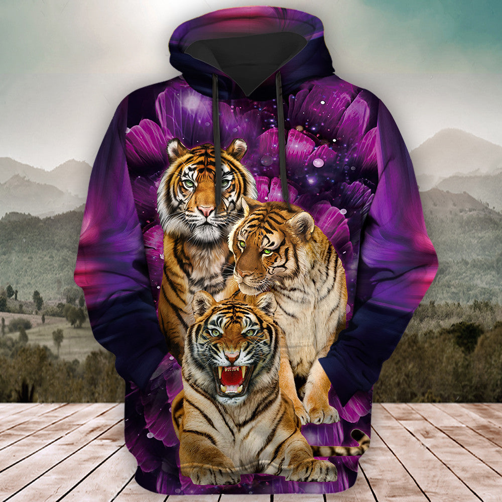 Tiger Purple Flower Pattern All Over Printed Unisex Shirt