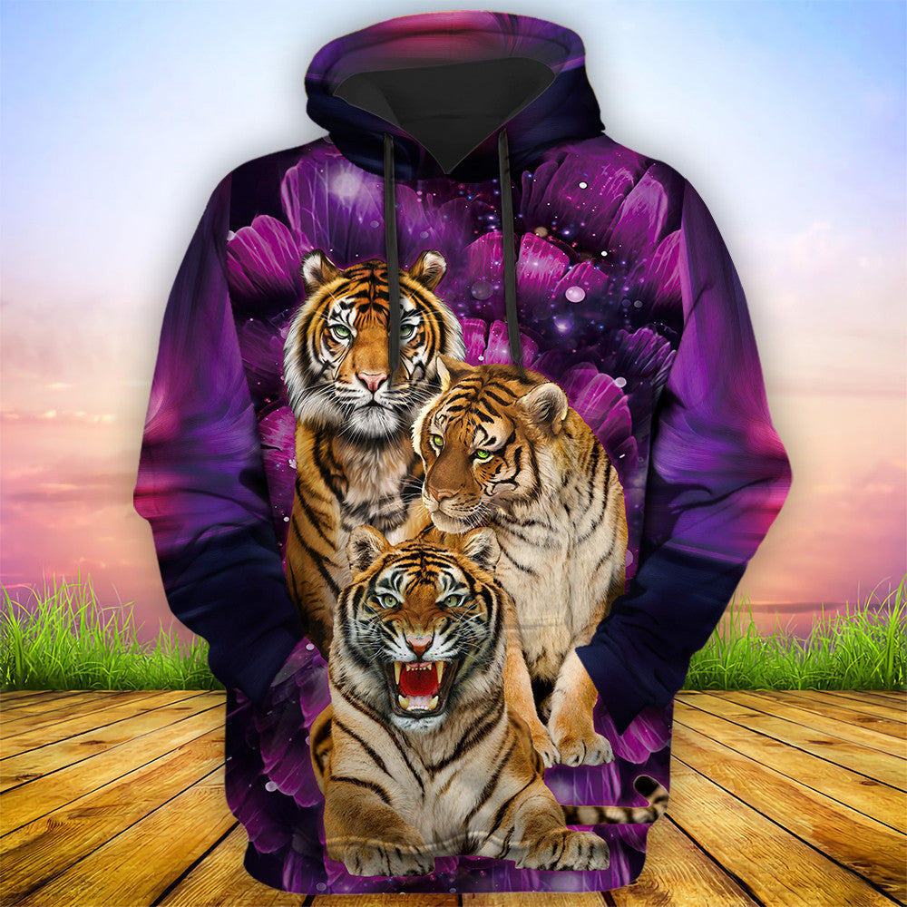 Tiger Purple Flower Pattern All Over Printed Unisex Shirt