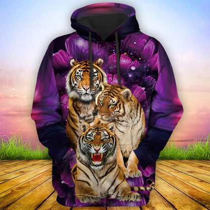 Tiger Purple Flower Pattern All Over Printed Unisex Shirt