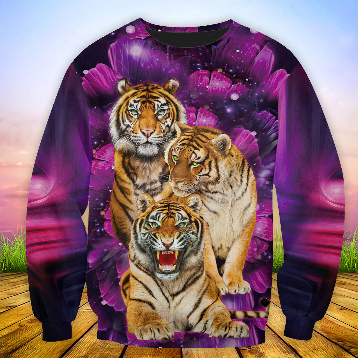 Tiger Purple Flower Pattern All Over Printed Unisex Shirt