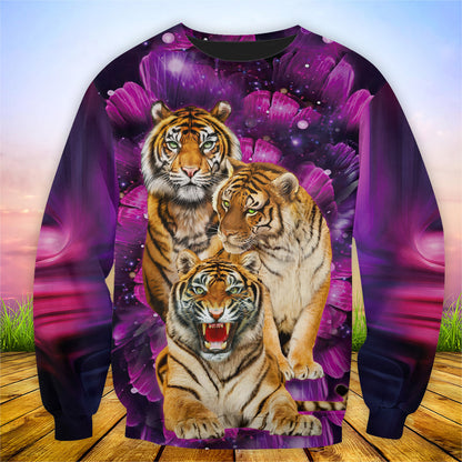 Tiger Purple Flower Pattern All Over Printed Unisex Shirt
