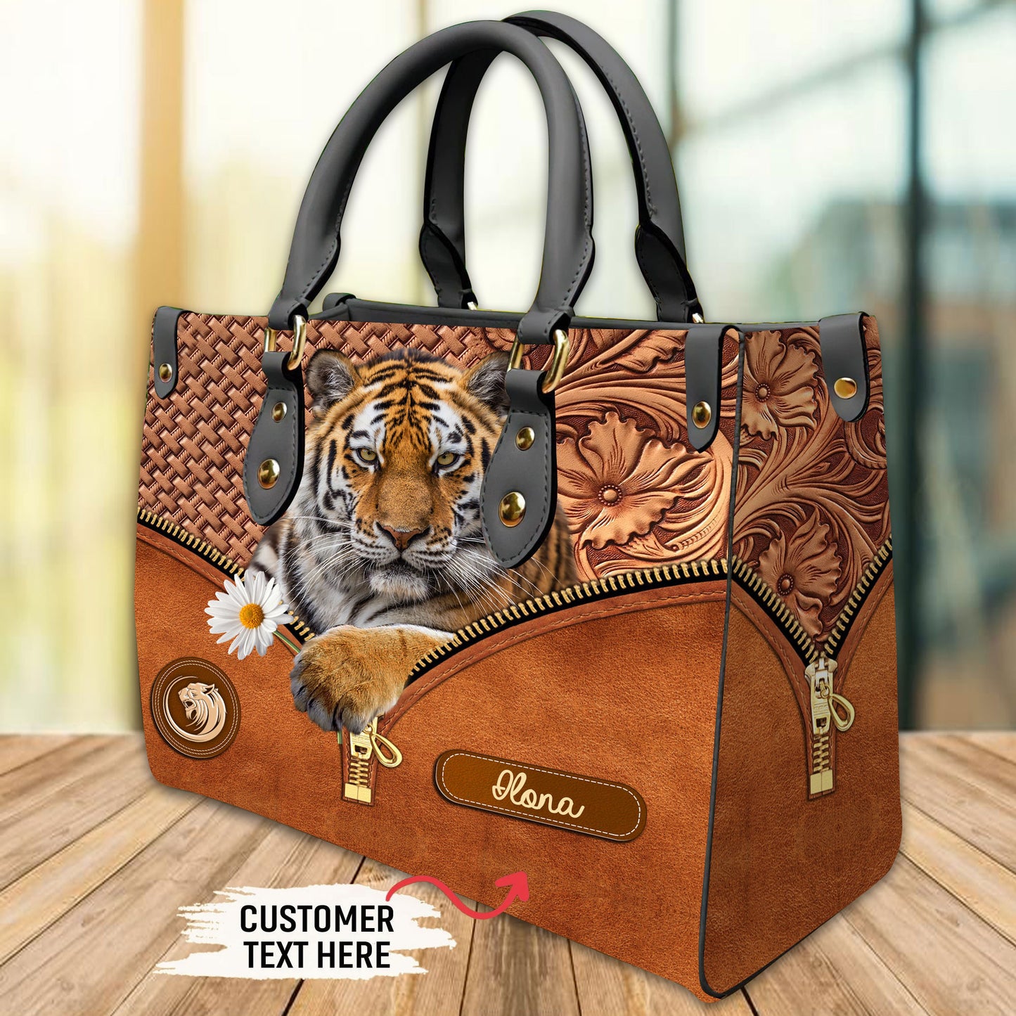 Cool Tiger Personalized Leather Handbag