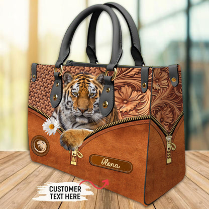 Cool Tiger Personalized Leather Handbag