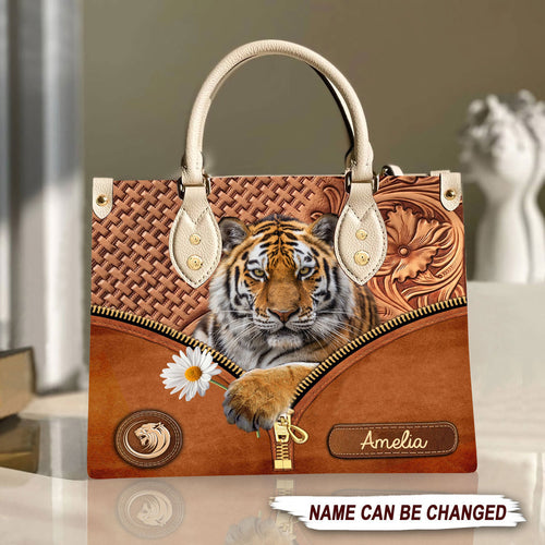Cool Tiger Personalized Leather Handbag