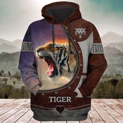 Love Tiger Steel Pattern All Over Printed Unisex Shirt