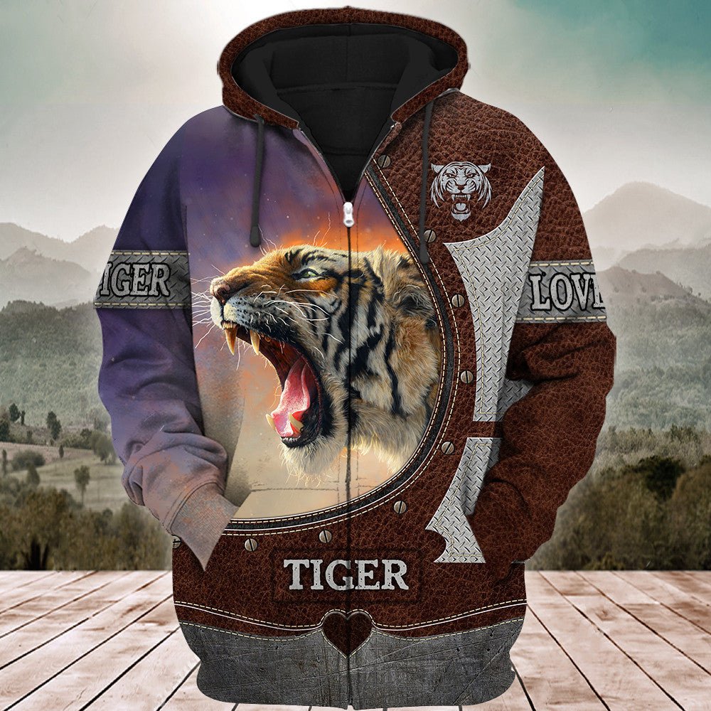 Love Tiger Steel Pattern All Over Printed Unisex Shirt