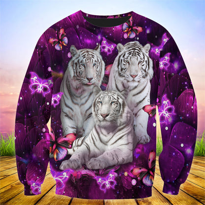 White Tiger Purple Flower 3D All Over Printed Unisex Shirt