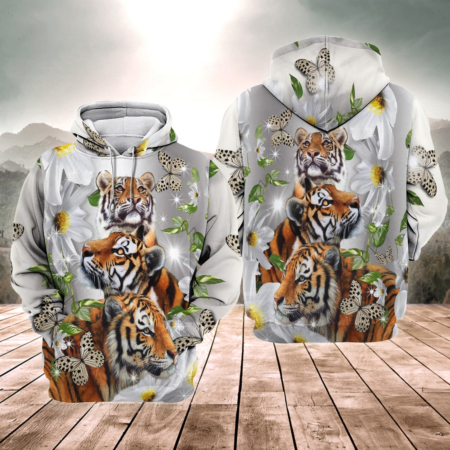 Tiger Daisy And Butterfly All Over Printed Unisex Shirt