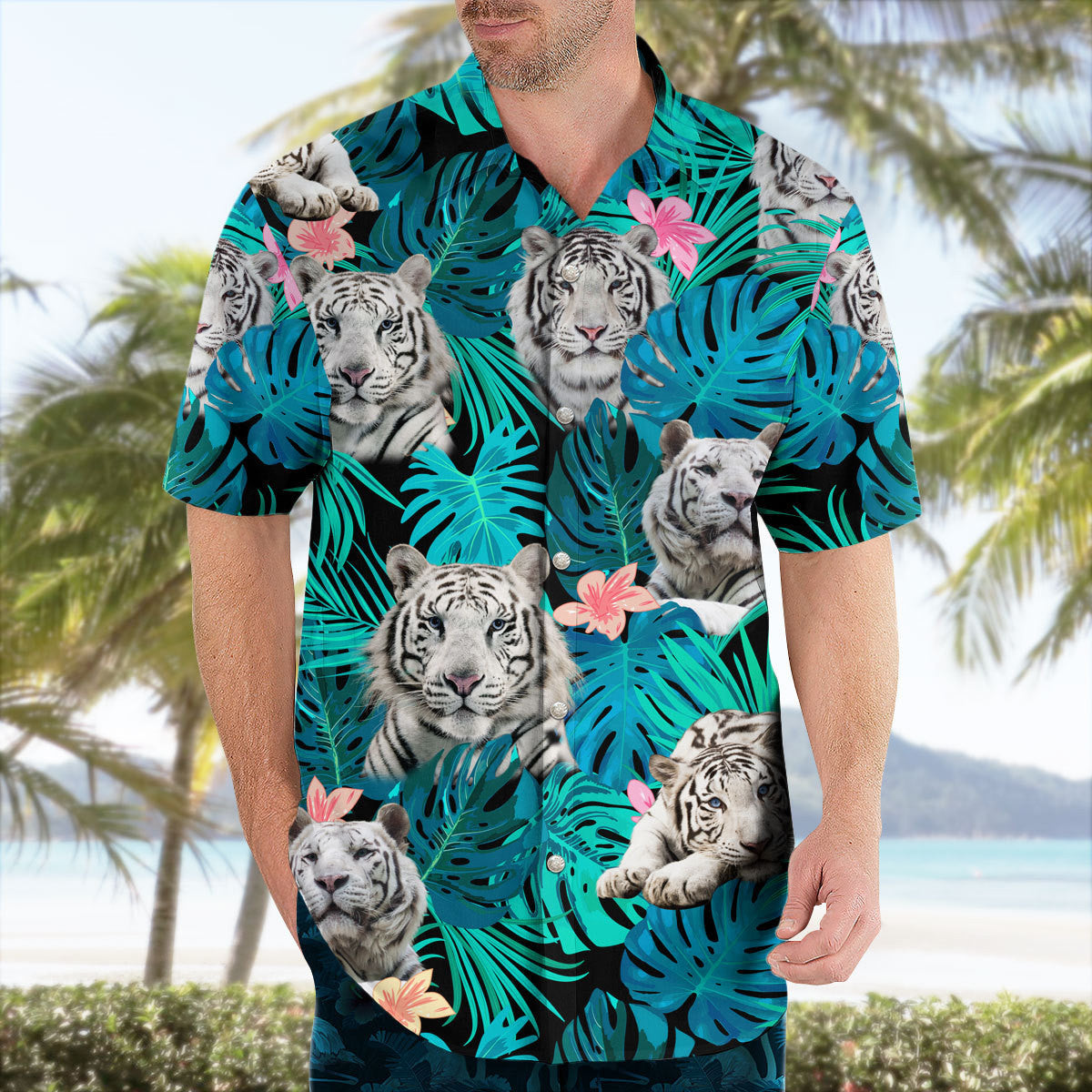 White Tiger Tropical Hawaii Shirt