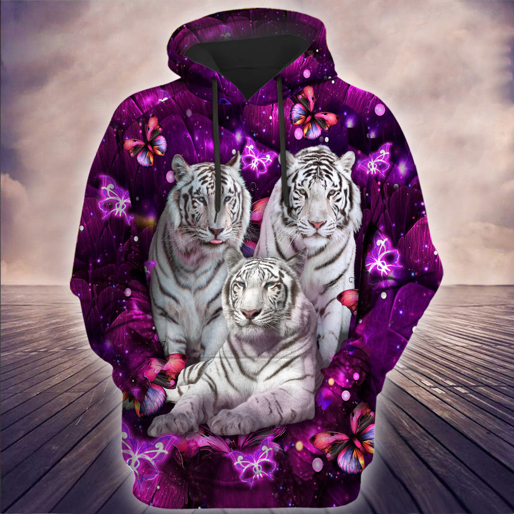 White Tiger Purple Flower 3D All Over Printed Unisex Shirt