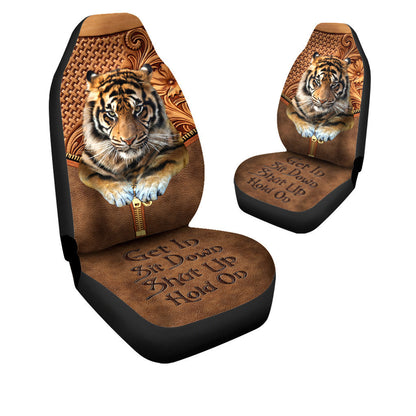 Cool Tiger Leather Hold on Funny Car Seat Covers Universal Fit Set 2