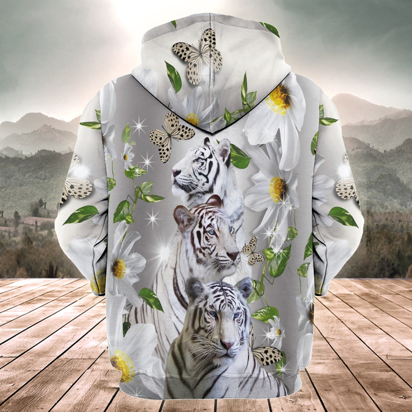 White Tiger Daisy And Butterfly All Over Printed Unisex Shirt