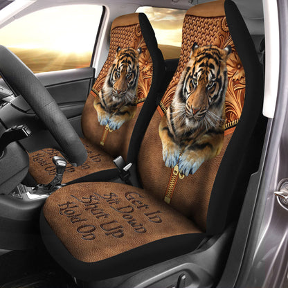 Cool Tiger Leather Hold on Funny Car Seat Covers Universal Fit Set 2