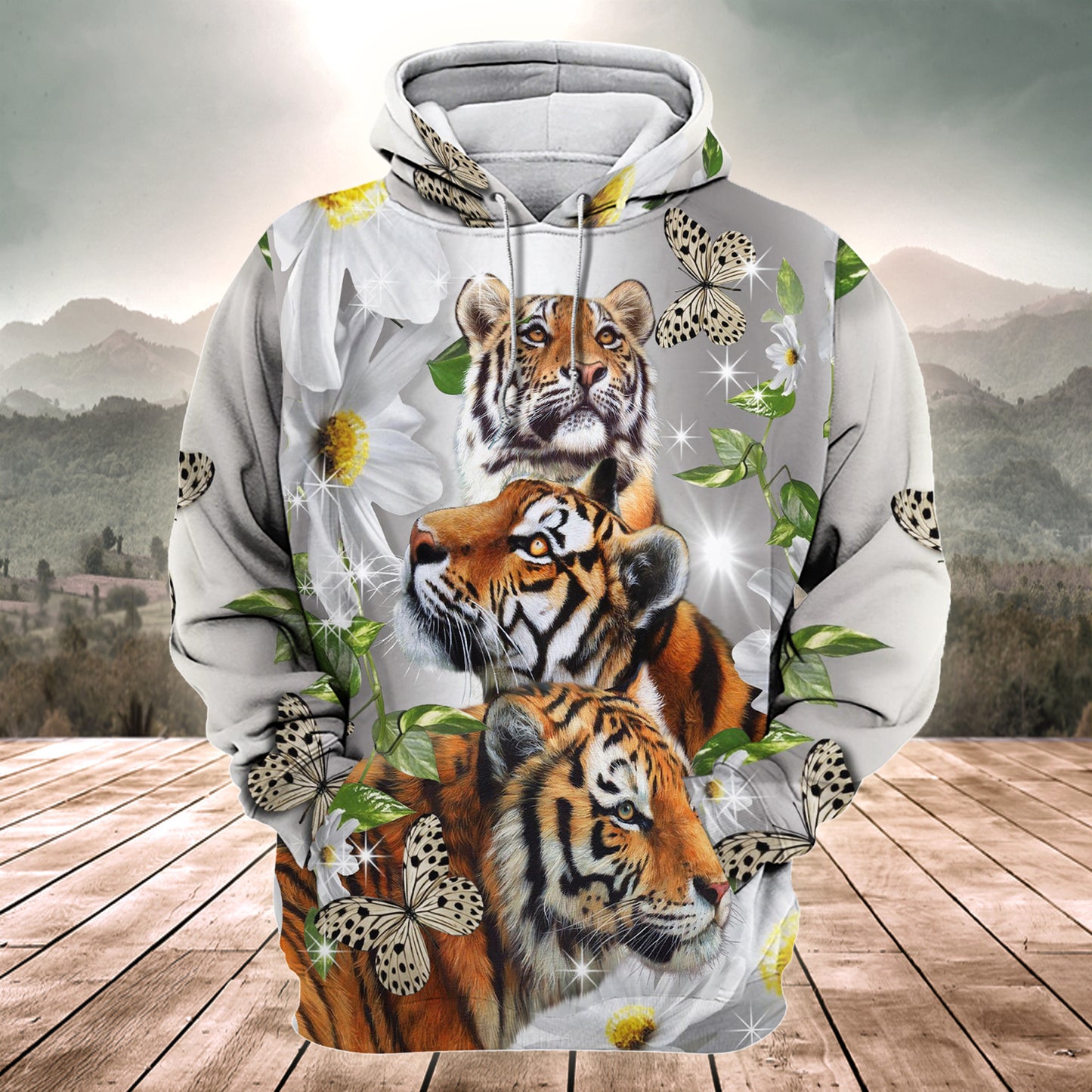 Tiger Daisy And Butterfly All Over Printed Unisex Shirt