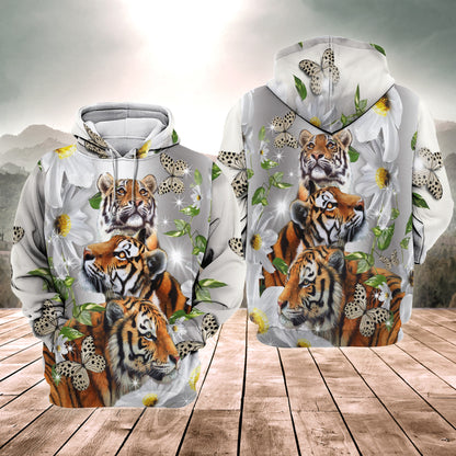 Tiger Daisy And Butterfly All Over Printed Unisex Shirt