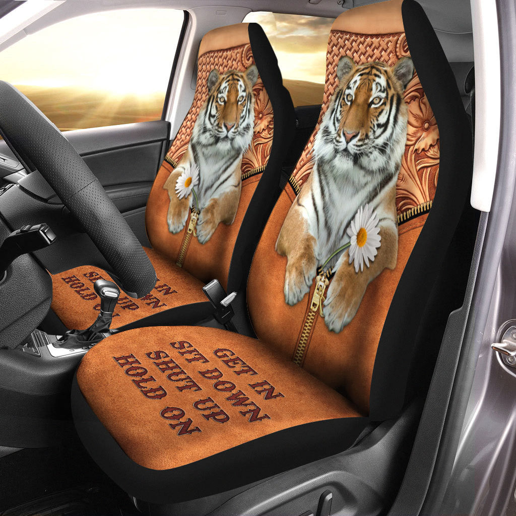 Tiger Leather Q2 Hold on Funny Car Seat Covers Universal Fit Set 2