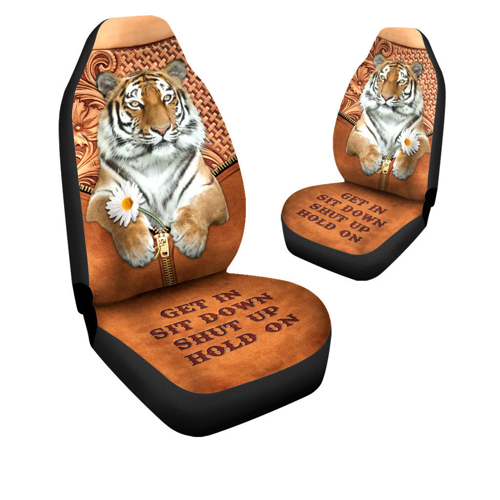 Tiger Leather Q2 Hold on Funny Car Seat Covers Universal Fit Set 2