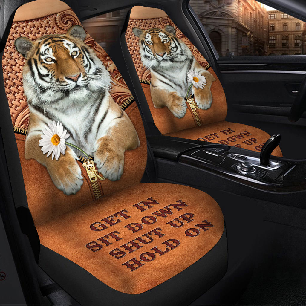 Tiger Leather Q2 Hold on Funny Car Seat Covers Universal Fit Set 2