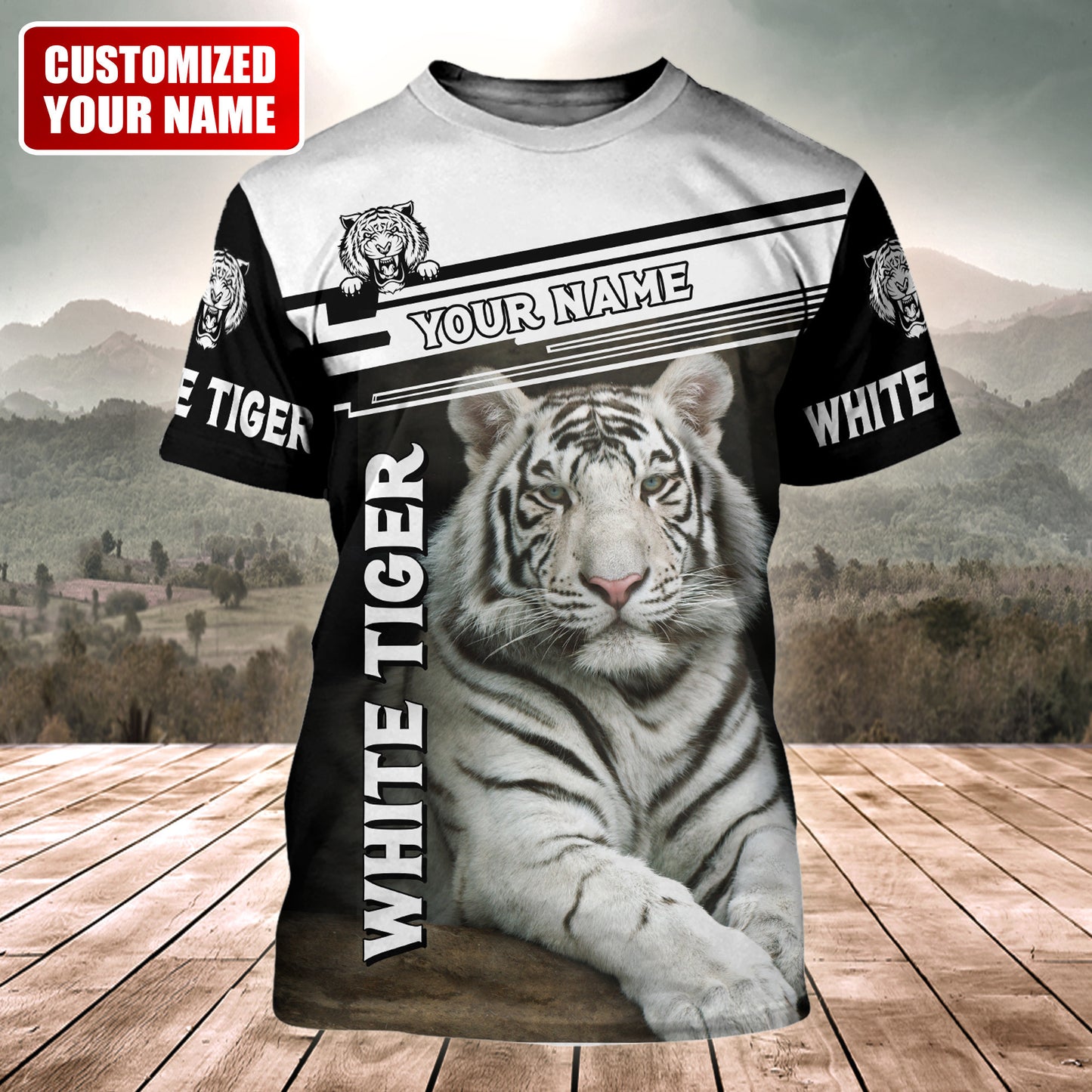 Personalized Name White Tiger Q4 All Over Printed Unisex Shirt