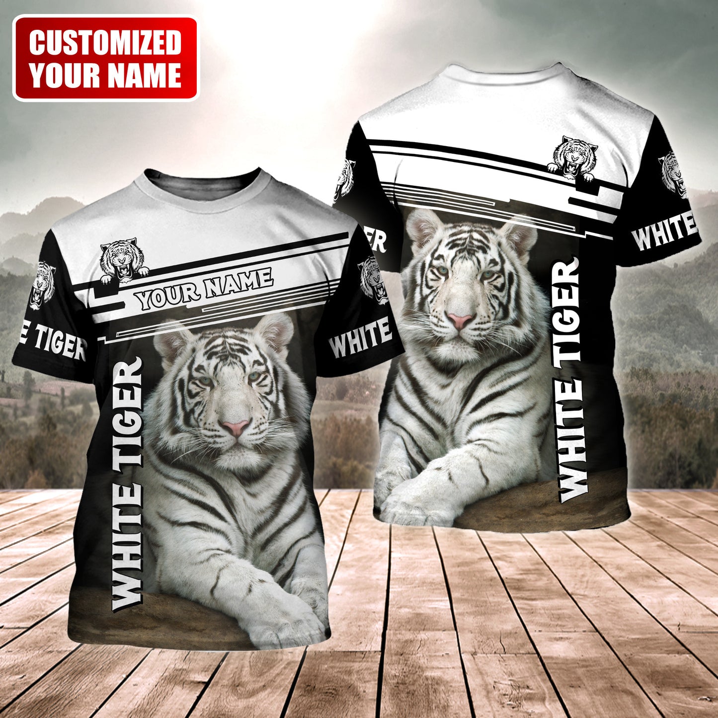 Personalized Name White Tiger Q4 All Over Printed Unisex Shirt