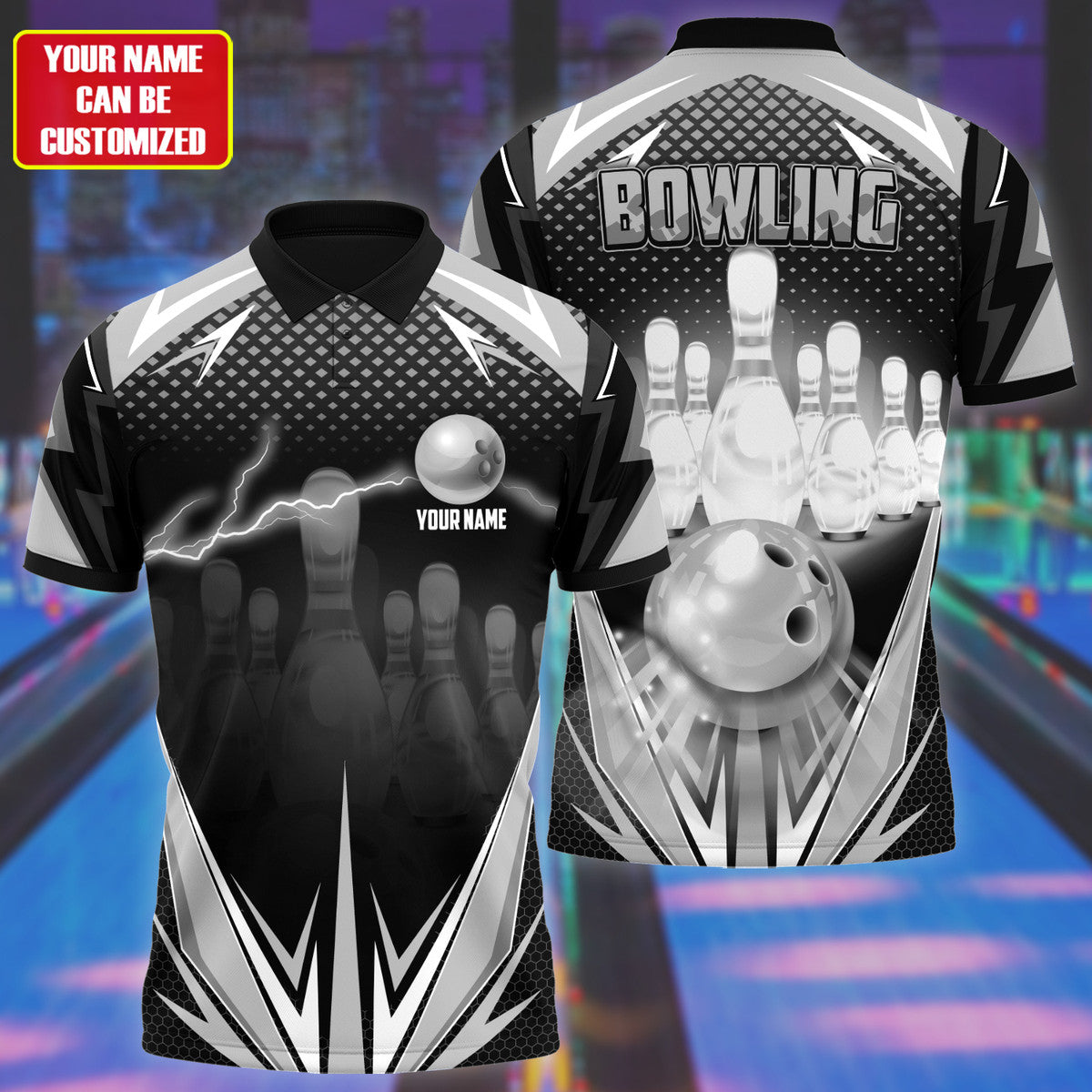 Personalized Name Bowling Q18 Black Version All Over Printed Unisex Shirt