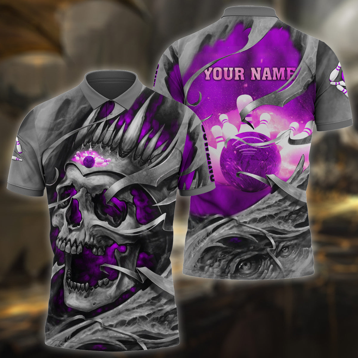 Personalized Name Bowling Skull Purple Version All Over Printed Unisex Shirt Q070501