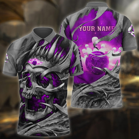 Personalized Name Bowling Skull Purple Version All Over Printed Unisex Shirt Q070501