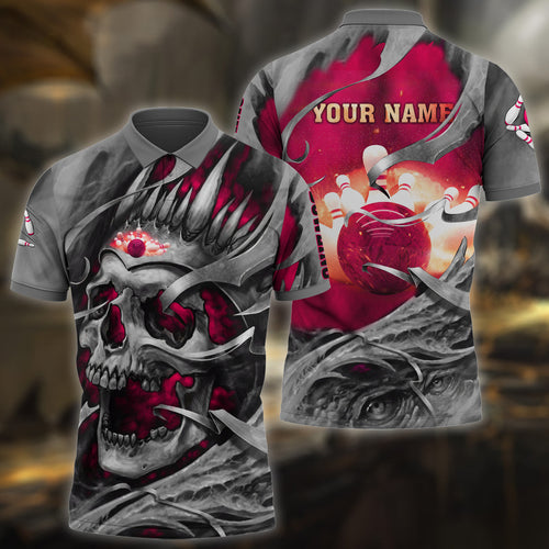 Personalized Name Bowling Skull Pink Version All Over Printed Unisex Shirt