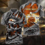 Personalized Name Bowling Skull Orange Version All Over Printed Unisex Shirt