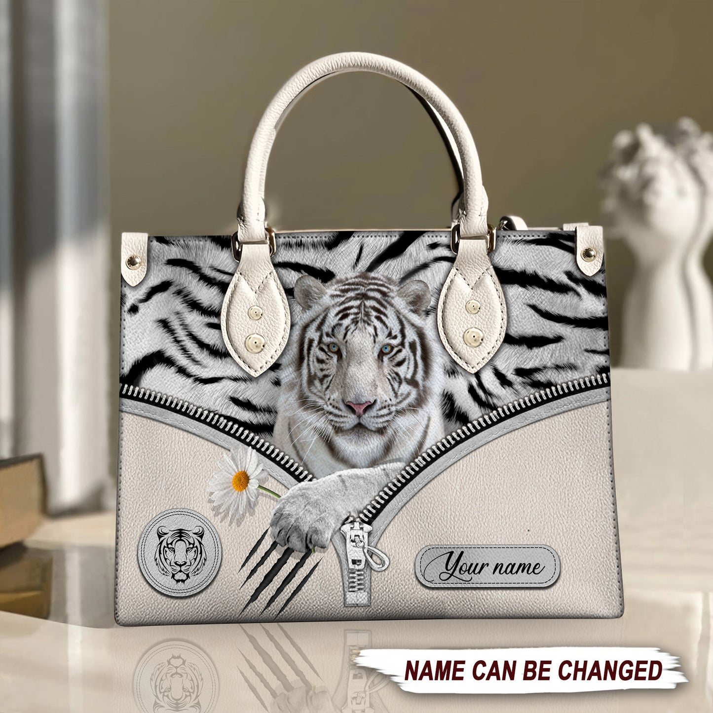 Cool White Tiger Q2 Personalized Leather Handbag Q210607