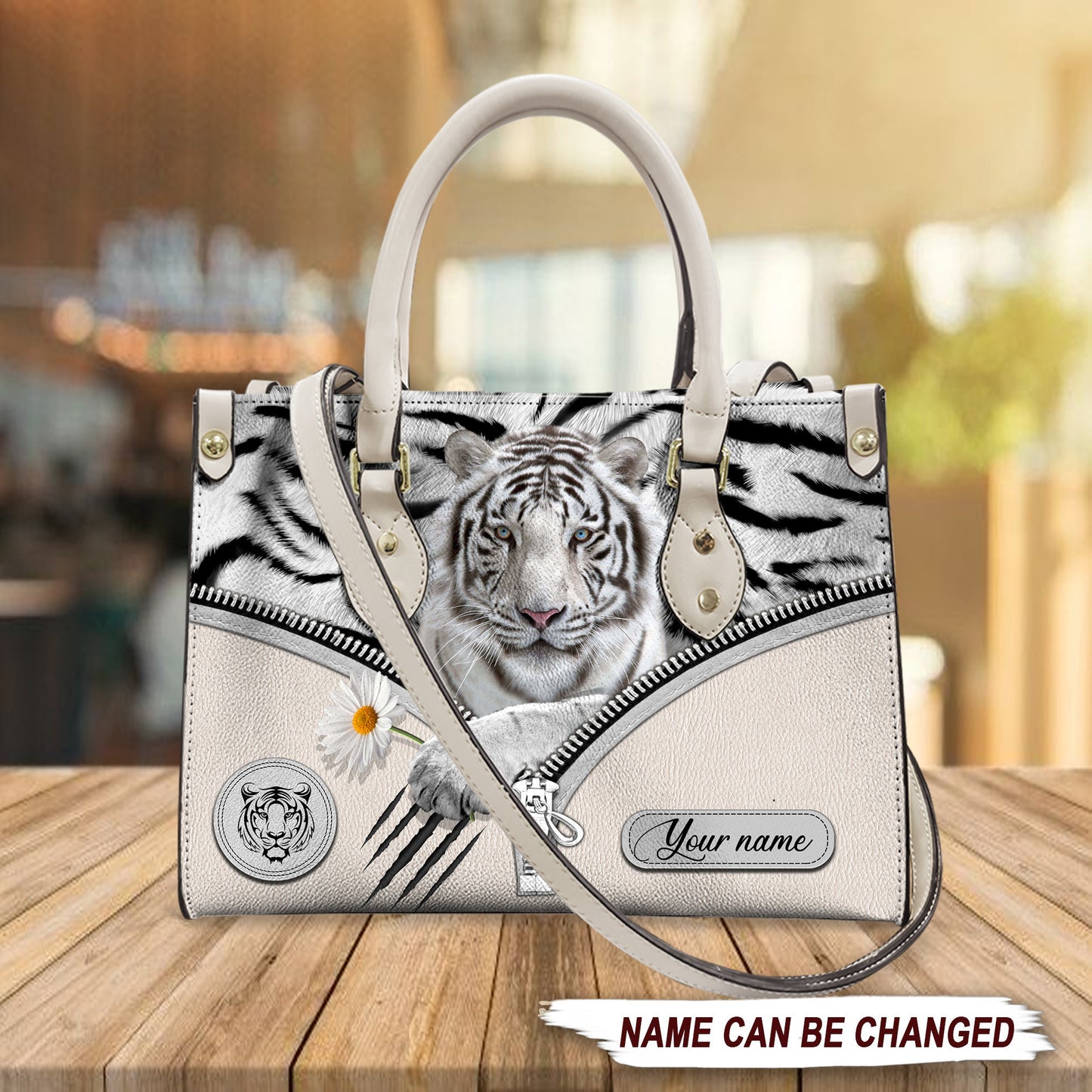 Cool White Tiger Q2 Personalized Leather Handbag Q210607