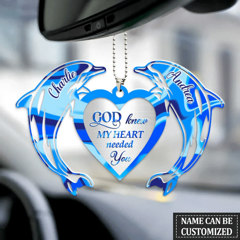 Couple Dolphin Heart God Blessed Personalized Car Ornament Q070212