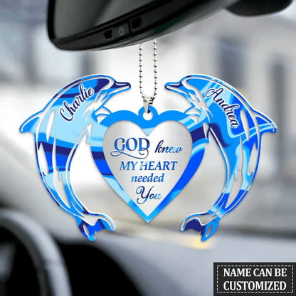 Couple Dolphin Heart God Blessed Personalized Car Ornament Q070212