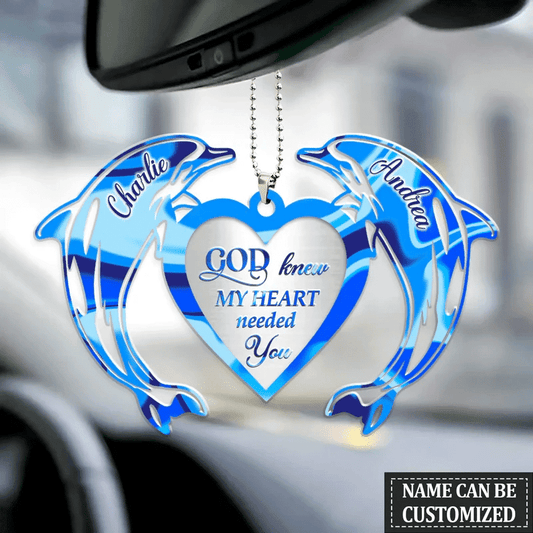 Couple Dolphin Heart God Blessed Personalized Car Ornament Q070212