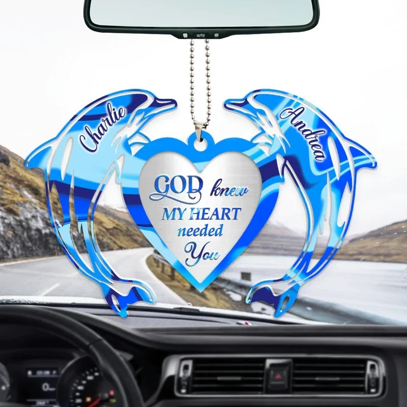 Couple Dolphin Heart God Blessed Personalized Car Ornament Q070212