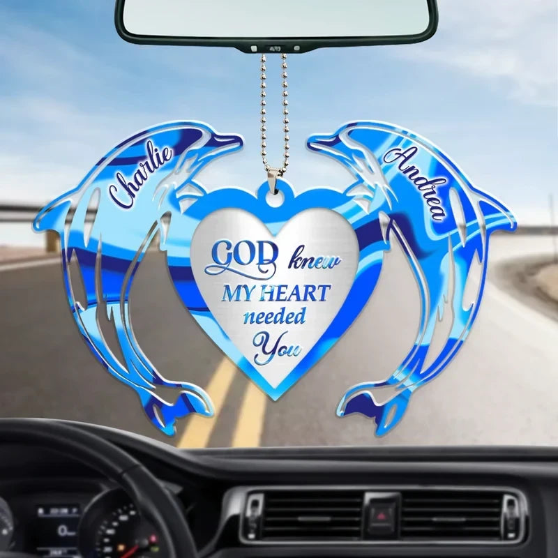 Couple Dolphin Heart God Blessed Personalized Car Ornament Q070212
