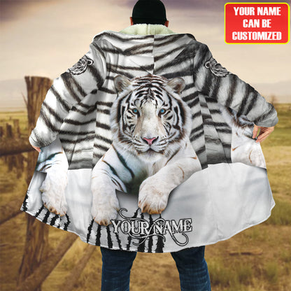 Personalized Name White Tiger Hooded Cloak Q300807