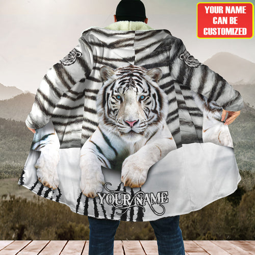Personalized Name White Tiger Hooded Cloak Q300807