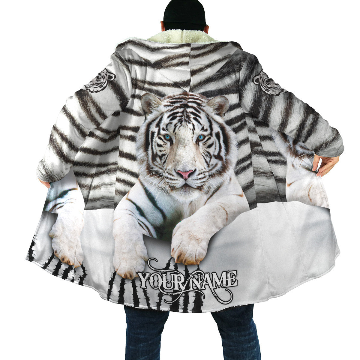 Personalized Name White Tiger Hooded Cloak Q300807