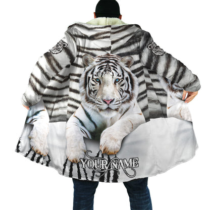 Personalized Name White Tiger Hooded Cloak Q300807