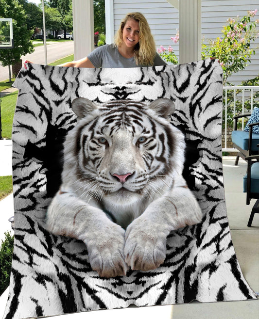 White Tiger Pattern Fleece Blanket