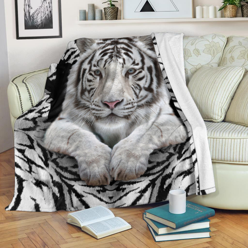White Tiger Pattern Fleece Blanket
