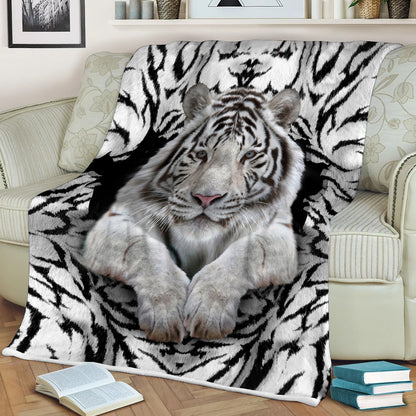 White Tiger Pattern Fleece Blanket