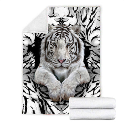 White Tiger Pattern Fleece Blanket