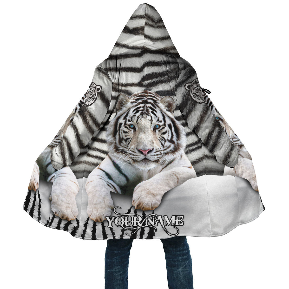 Personalized Name White Tiger Hooded Cloak Q300807