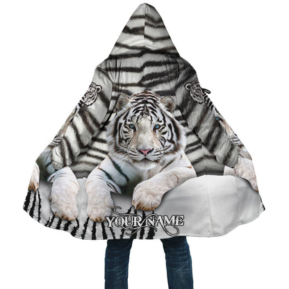 Personalized Name White Tiger Hooded Cloak Q300807