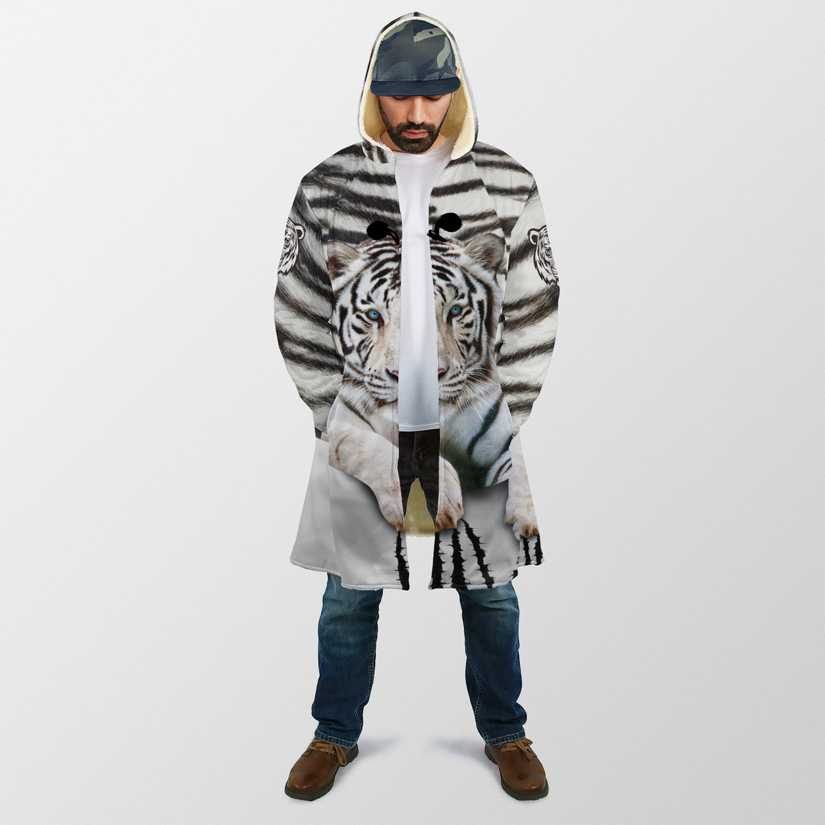 Personalized Name White Tiger Hooded Cloak Q300807